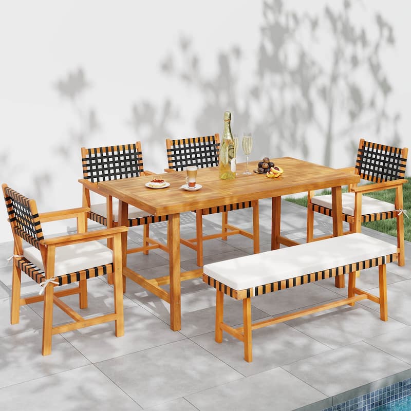 Costway 63" Acacia Wood Dining Table for 6 People with 1.97" Umbrella - See Details