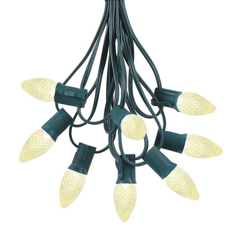 25 Foot C7 LED Christmas Light Set, Hanging String Lights, Green Wire - Clear