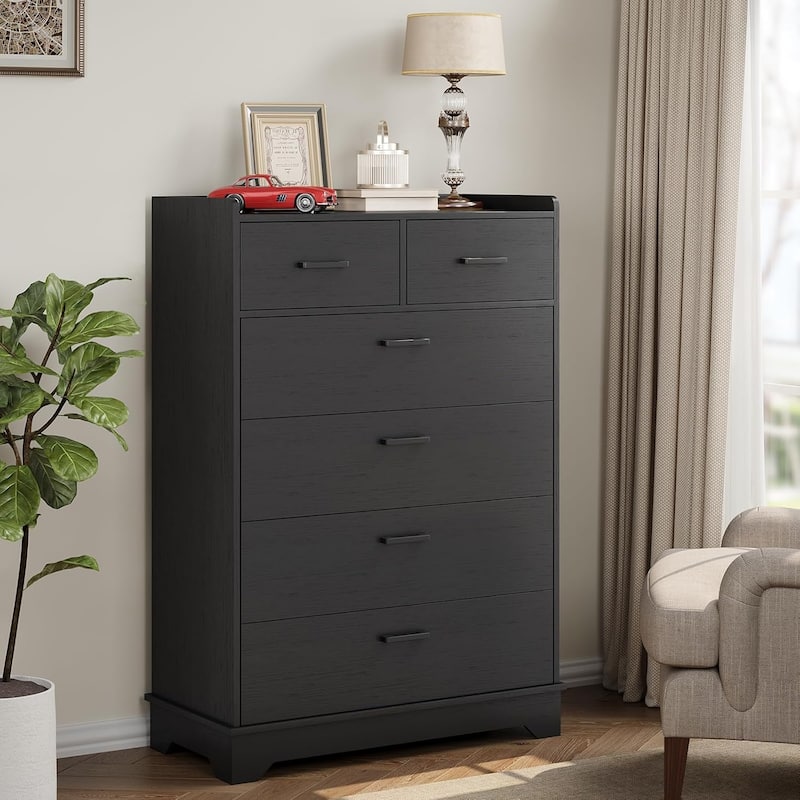 Bedroom Dresser Charging Station Storage Drawers Chest of Drawers - Black Drawers Dresser - 6-drawer