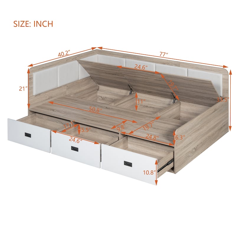 Modern Style Daybed with Three Drawers and Three Storage Compartments for Bedroom
