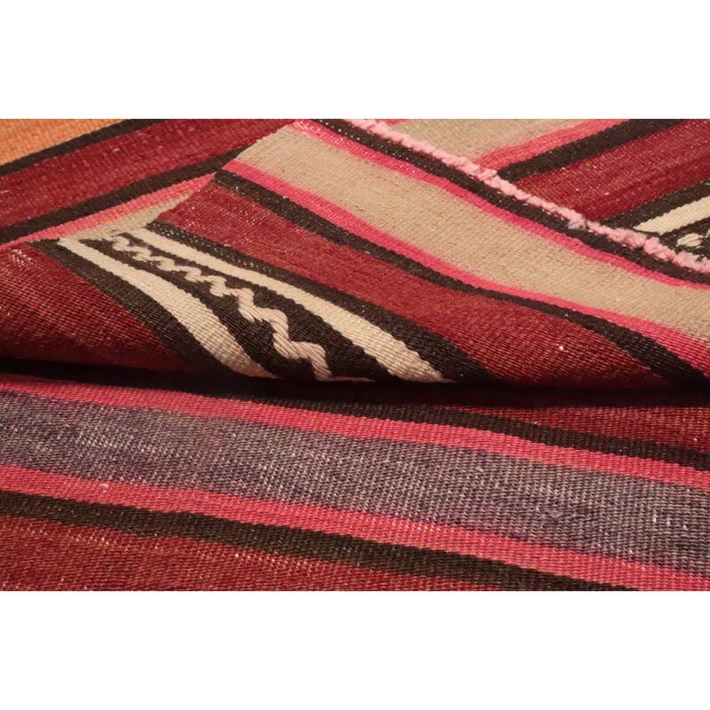 Hand Woven Oriental 100% Wool Carpet Southwestern Tribal Red Kilim Area Rug - 6' 8'' X 5' 2''