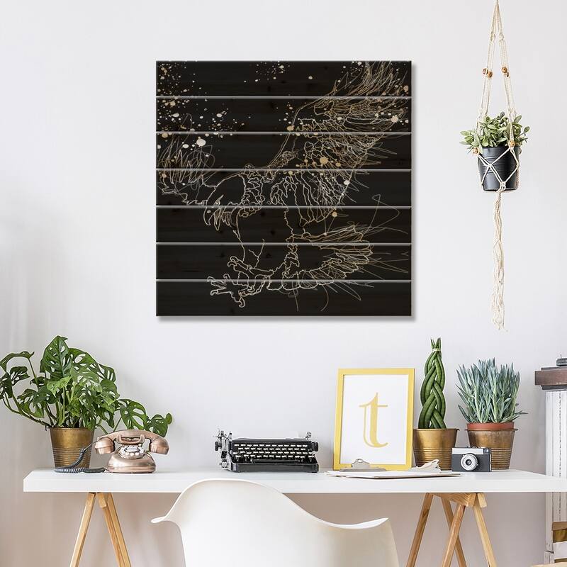 Lord Of The Sky White Eagle Design Line Drawing Print On Wood by OLena Art - Multi-Color