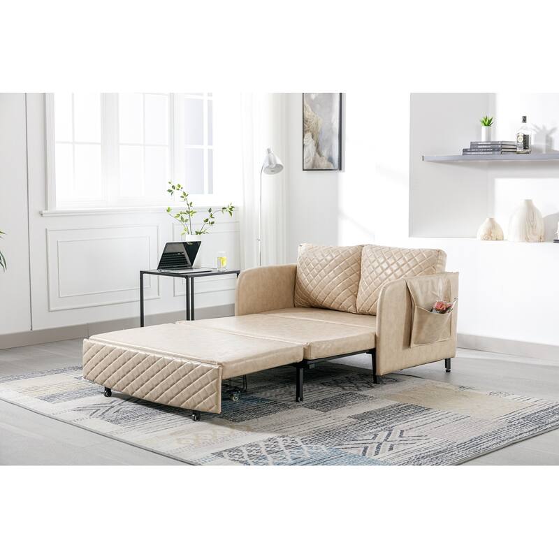 Modern Velvet Loveseat Couch with Pull Out Bed