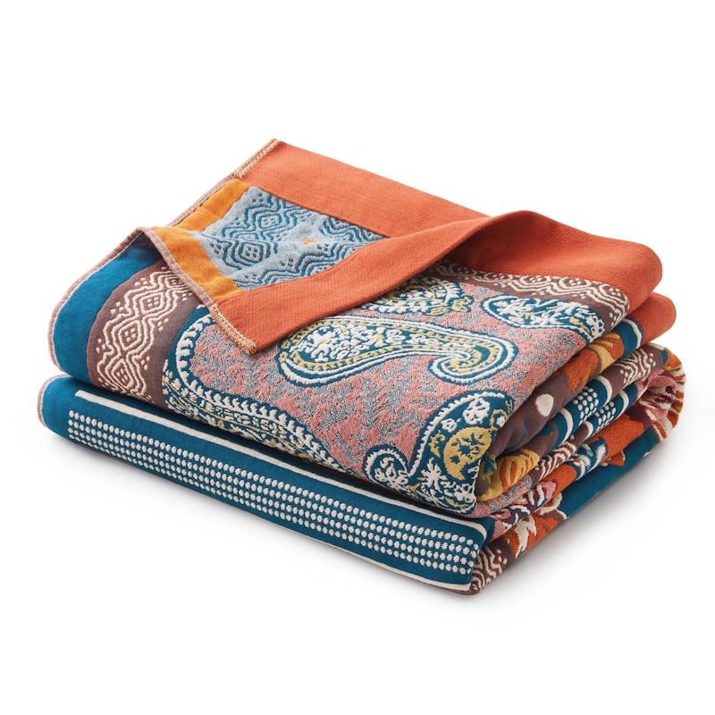 100% Cotton Boho Floral Thermal Breathable Jacquard Throw Blankets