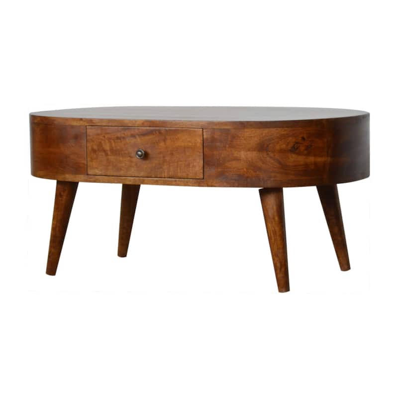 Artisan Furniture Solid Wood Chestnut Rounded Coffee Table, Brown with 1 Drawer