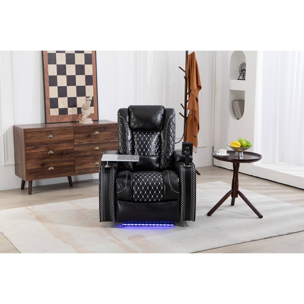 Black Power Zero Gravity Recliner with Storage Armrest, Cup Holder, Laptop Table, Phone Holder, Reading Light, USB Port