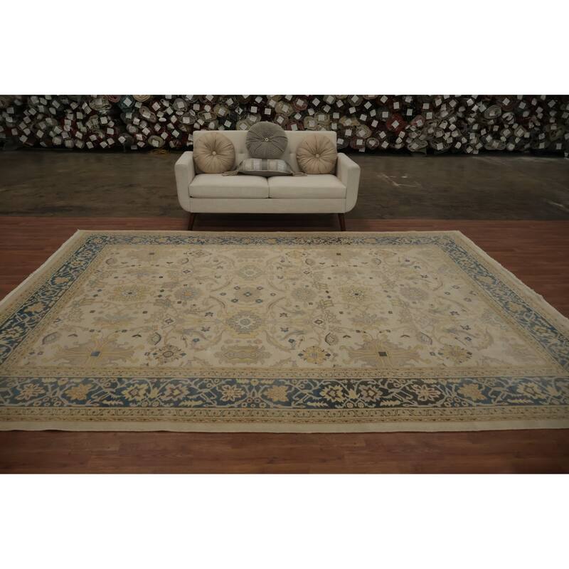 Hand Knotted Oriental 100% Wool Carpet Traditional All-Over Beige & Ivories Ziegler Area Rug - 11' 8'' X 8' 9''
