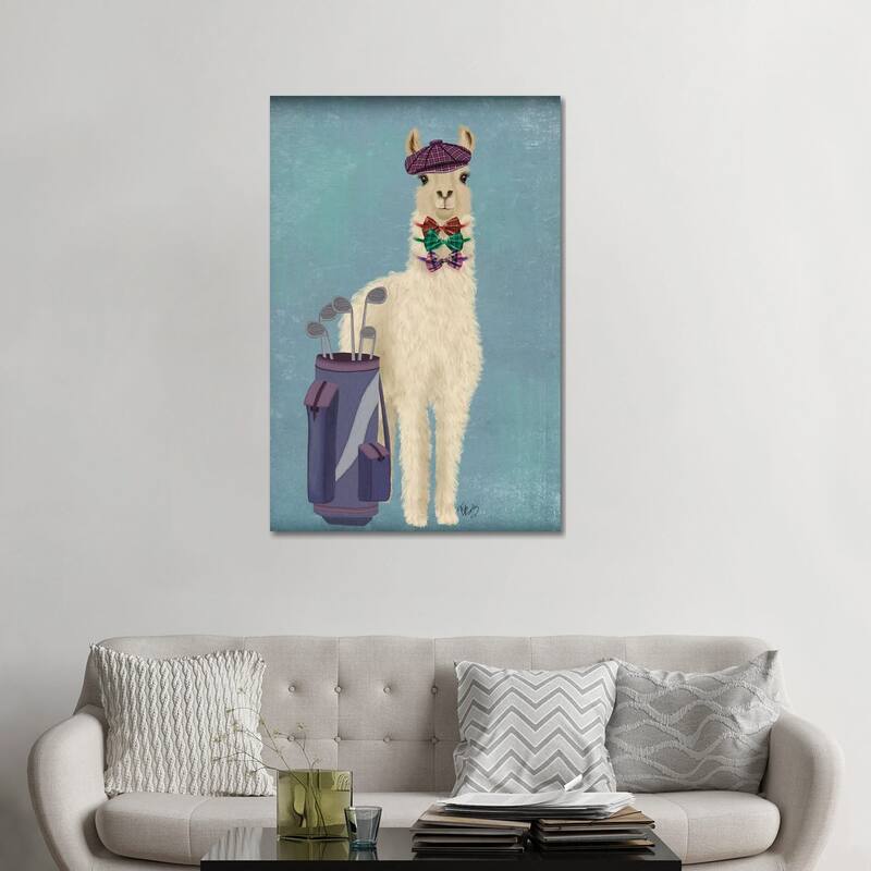 iCanvas "Llama Golfing" by Fab Funky Canvas Print - 48x32x1.5