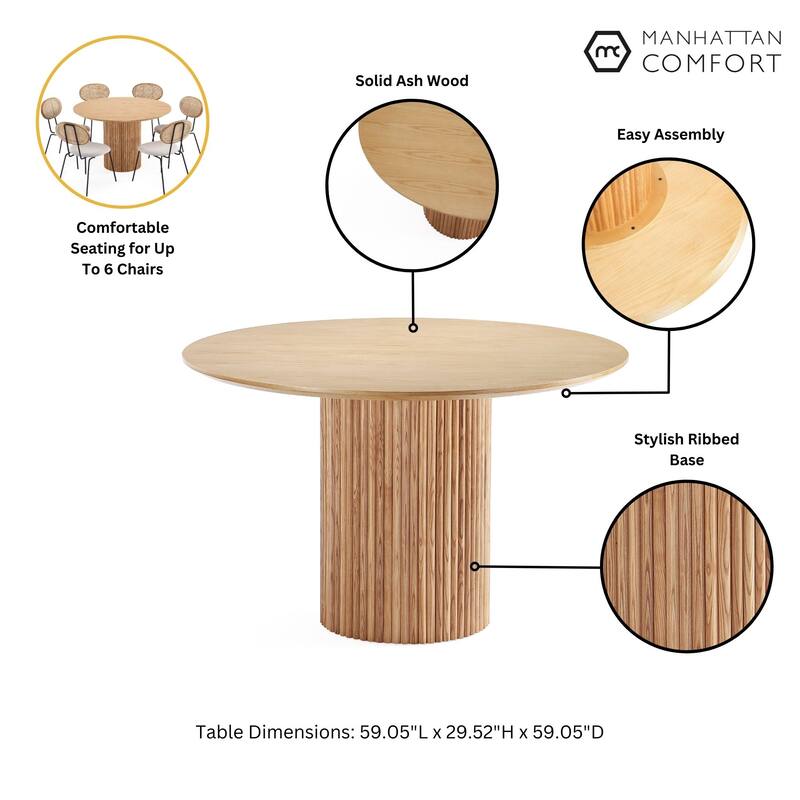 Manhattan Comfort Hathaway Modern 59.05 Solid Wood Round Dining Table