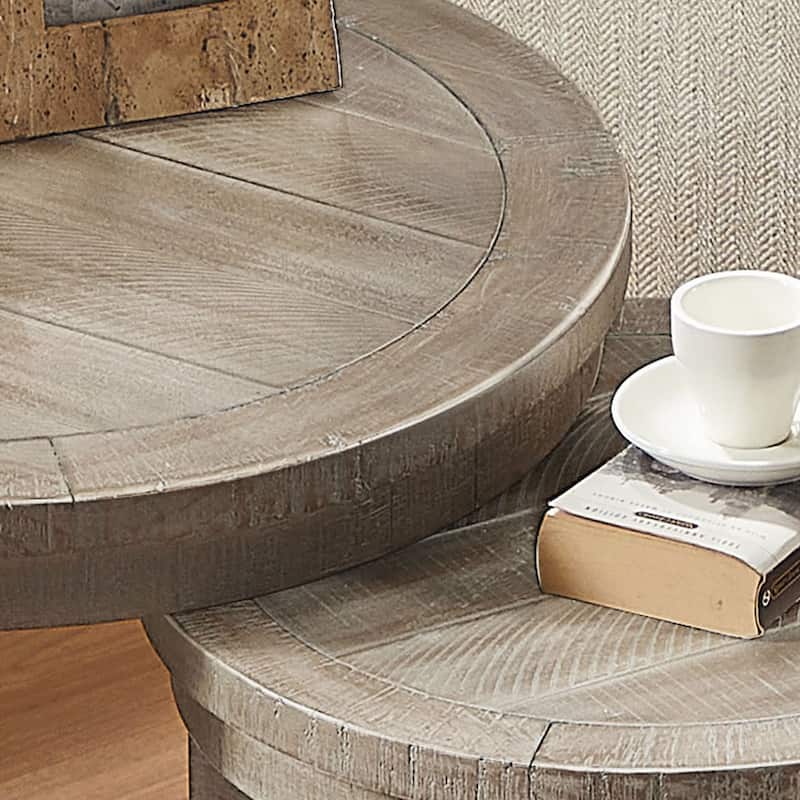 24 inch 2PCS Curved Traditional Round Circle Wooden Coffee Table Set