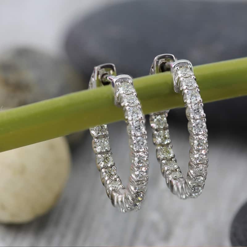 Auriya 14k Gold 1 carat TW Small Diamond Hoop Earrings - 0.75-inch (J-K, I1-I2)