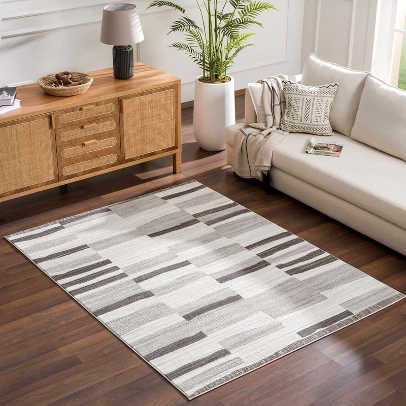 Hauteloom Bojana Living Room, Bedroom Area Rug - Cream, Vizon - 5'3" x 7' - 7'10" x 10' - Cream, Vizon / Bojana