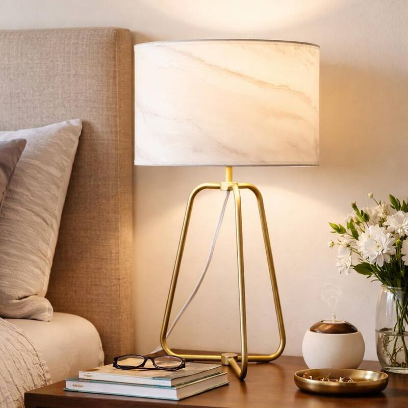 Cardin Marble Shade Table Lamp with Antique Brass Base