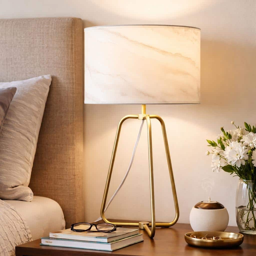 Cardin Marble Shade Table Lamp with Antique Brass Base