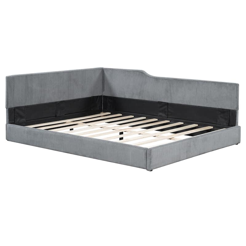 Full Size L-Shaped Corduroy Daybed, Upholstered Sectional Sofa Bed for Guest Room