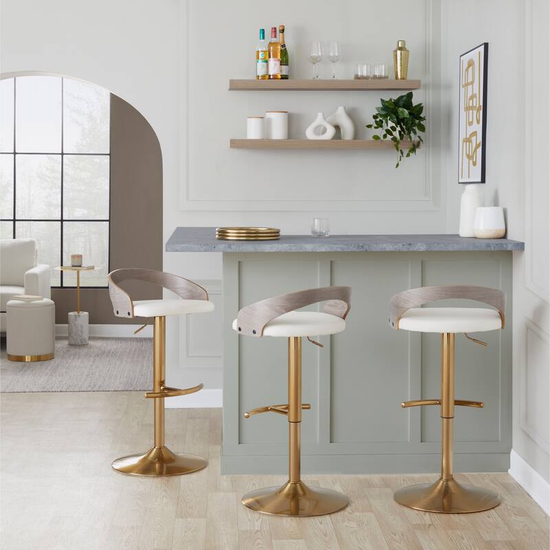 Silver Orchid Stavenger Adjustable Bar Stool with Gold Metal Base & Rounded T Footrest