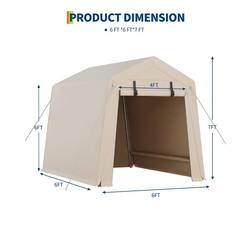 6x6 FT Portable Outdoor Storage Shed with 2 Roll-Up Zipper Doors & Vents, 240G Heavy-Duty Shelter Waterproof PE Tarp