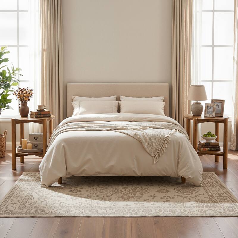 2 Tier Solid Wood Round Side Table, Farmhouse End Table with Storage Shelves