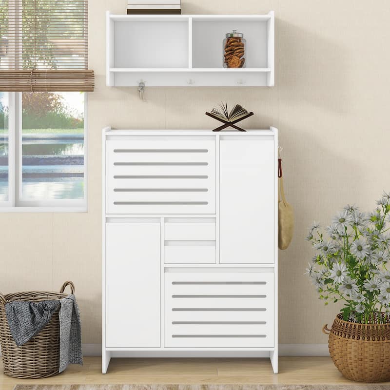 Shoe Storage Cabinet with Wall Cabinet, Breathable Flip Drawer Shoe Rack, Space-Saving Shoe Organizer Cabinet for Entryway