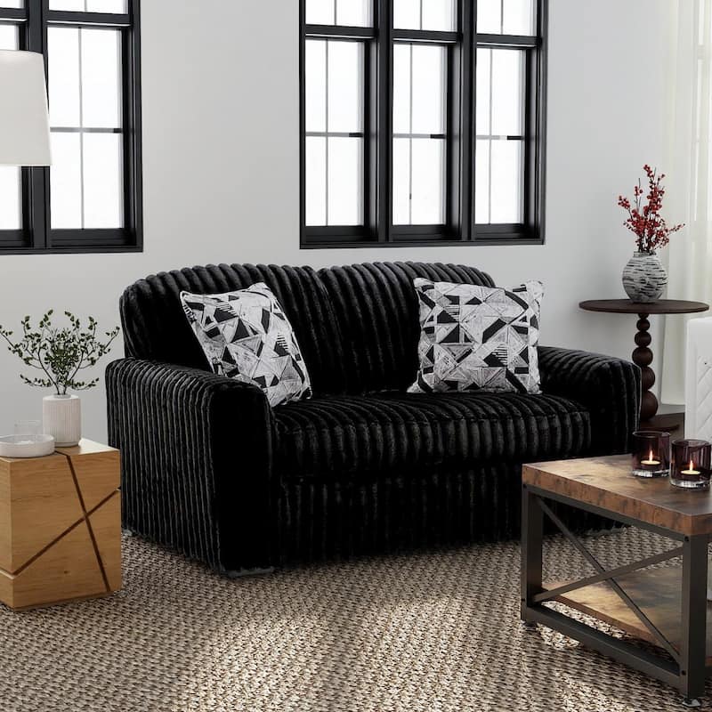 Roundhill Furniture Solenne Oversized Modern Loveseat with Jumbo Corduroy Upholstery, and Two Accent Pillows - N/A