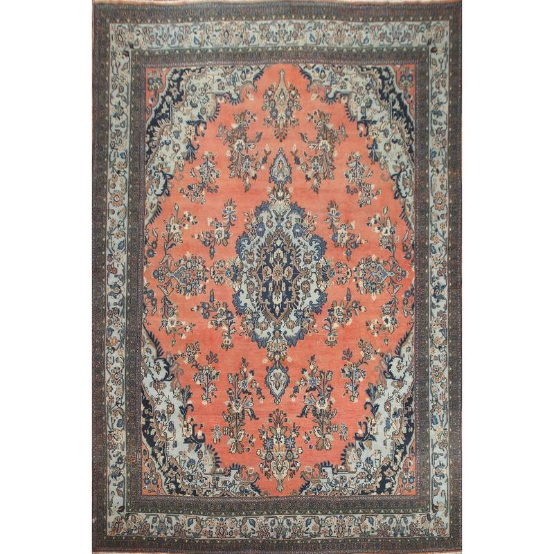 Hand Knotted Oriental 100% Wool Carpet Traditional Floral Coral Hamedan Area Rug - 13' 1'' X 10' 3''