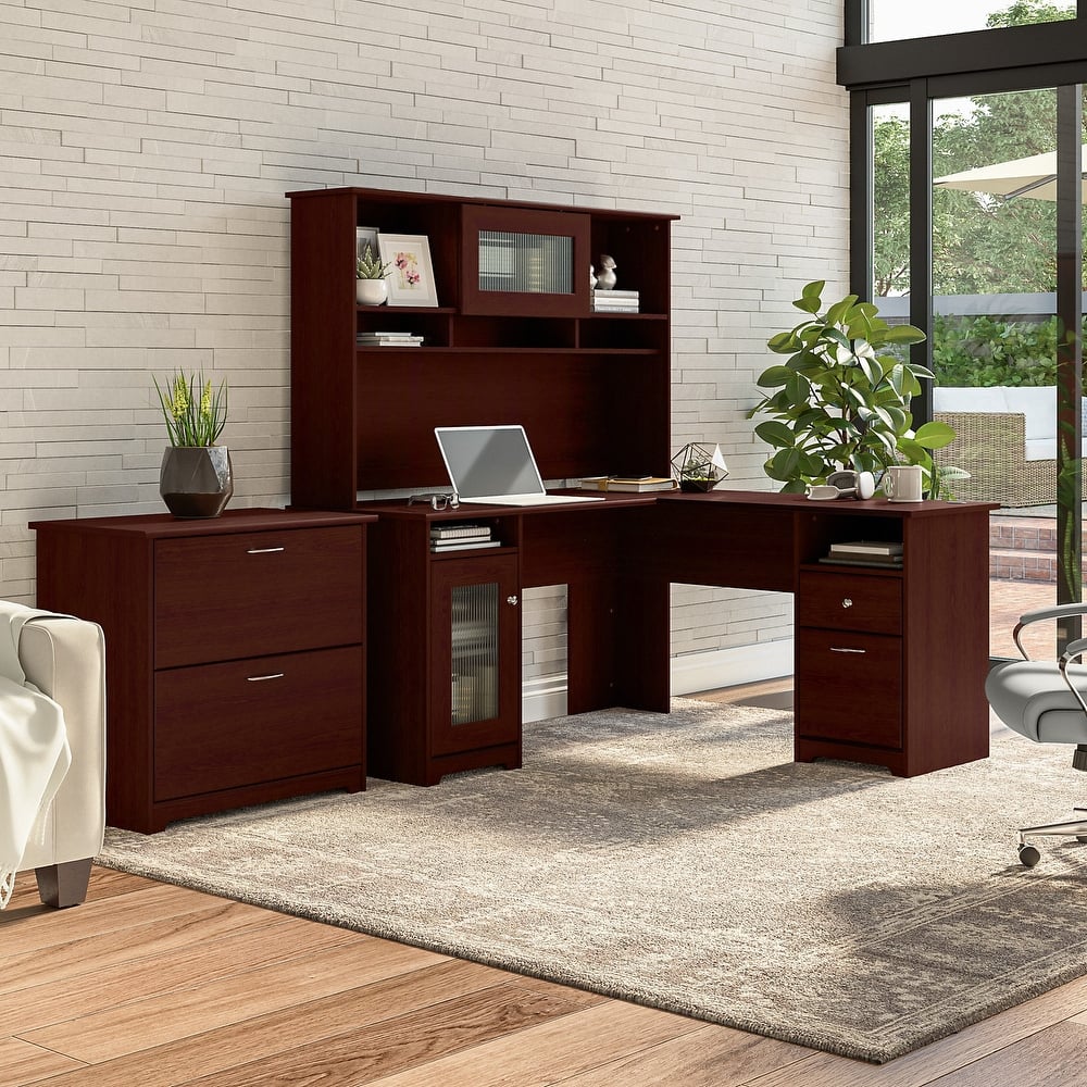 Cabot 60W L-Shaped Desk with Hutch and File Cabinet by Bush Furniture
