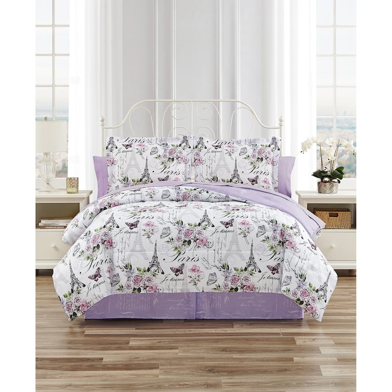 CEDAR COURT Paris Floral Lilac Soft Microfiber Reversible Comforter Set