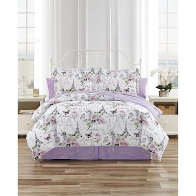 CEDAR COURT Paris Floral Lilac Soft Microfiber Reversible Comforter Set
