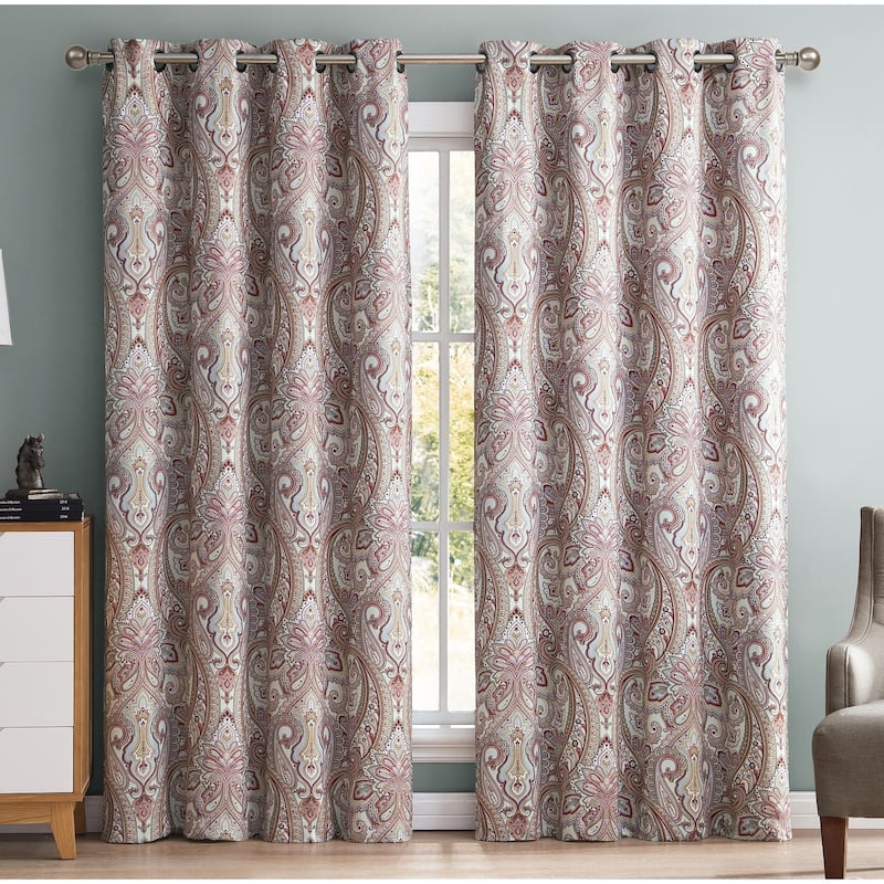 HLC.me Paris Paisley Print Light Reducing Filtering Grommet Window Curtain Panels - Set of 2