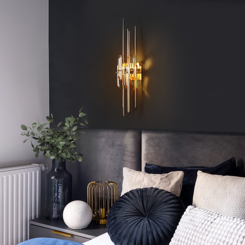 Modern Gold Crystal 1-Light Wall Sconce Bathroom Vanity Light - W 6.3" x L 23.6" x H 5.1"