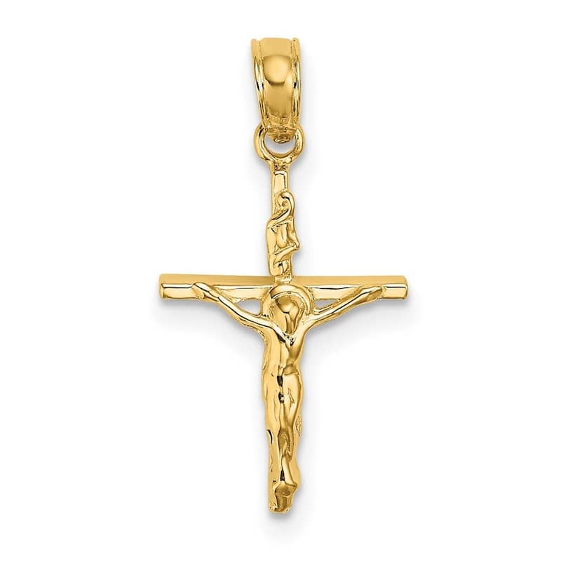 Curata 14k Yellow Gold Small Polished Crucifix Stick Cross Necklace 11mm x 21mm