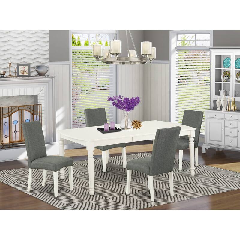 East West Furniture Dining Set- a Rectangle Dining Room Table and Gray Linen Fabric Chairs, Linen White (Pieces Options)