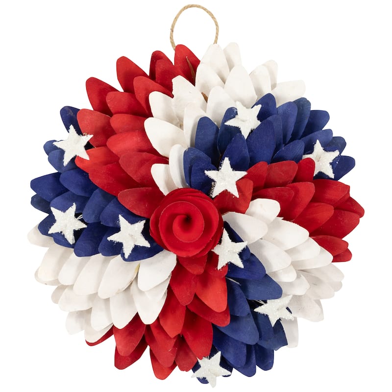 Americana Petals and Rose Artificial Wooden Floral Wreath - 12"