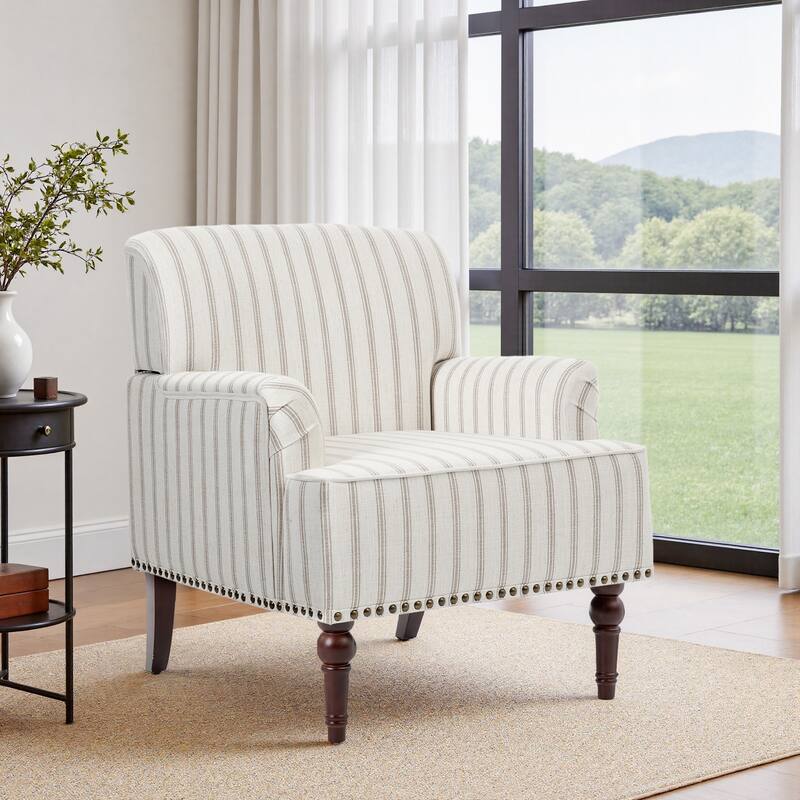 Linen Upholstered Armchair Nailhead Trim Accent Chair