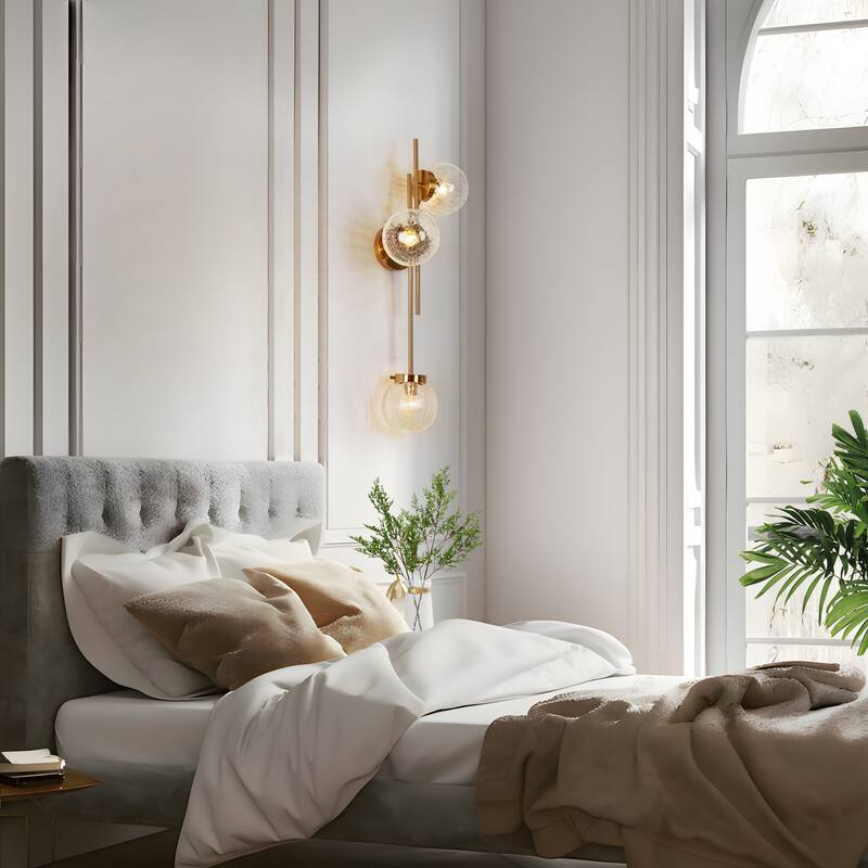 Modern Gold 3-Light Bathroom Vanity Lights Globe Glass Wall Sconces