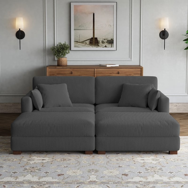 Modern Corduroy Modular Couch Sectional Sofa With Pillows