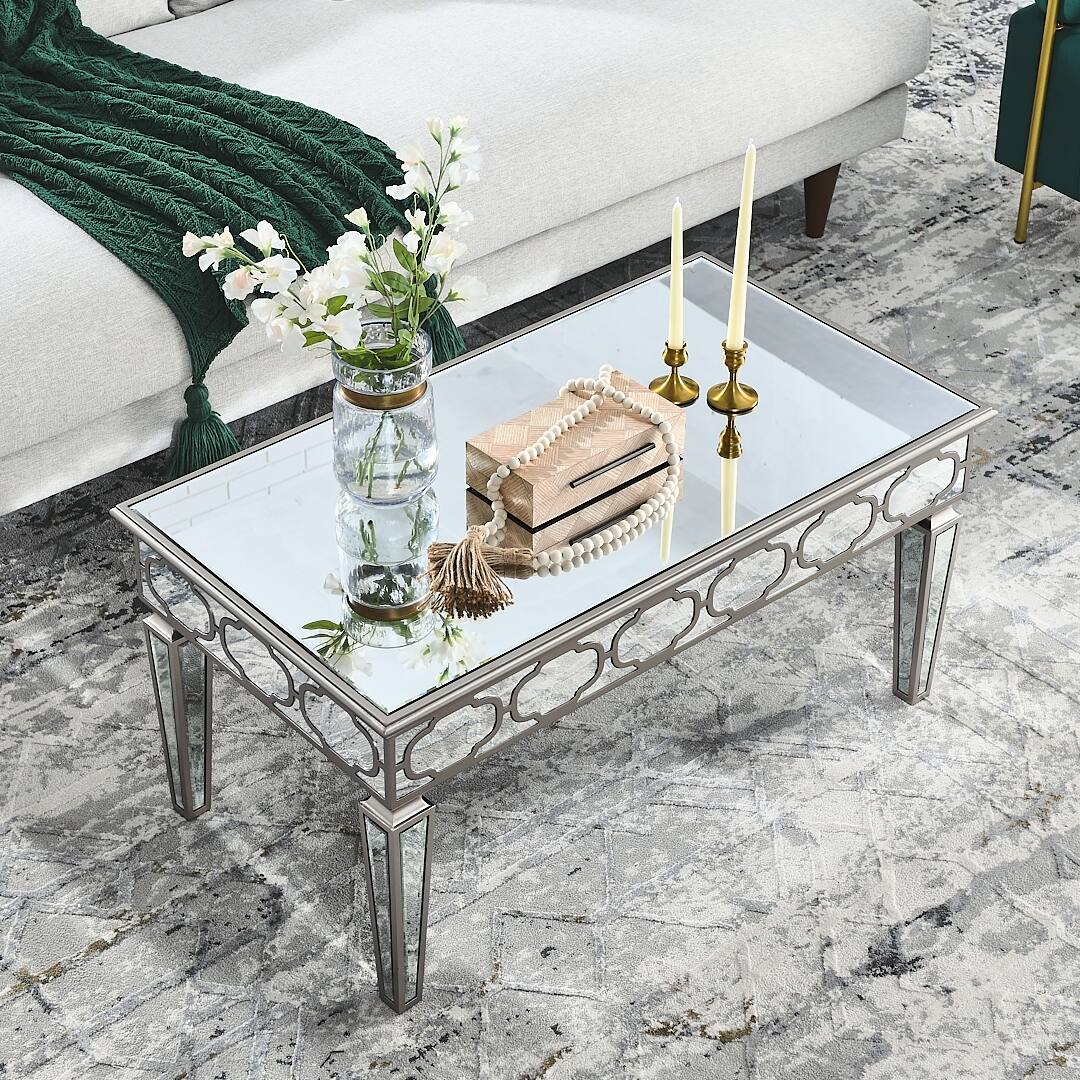 Elegant shiny silver mirror coffee table, cocktail table Bed Bath