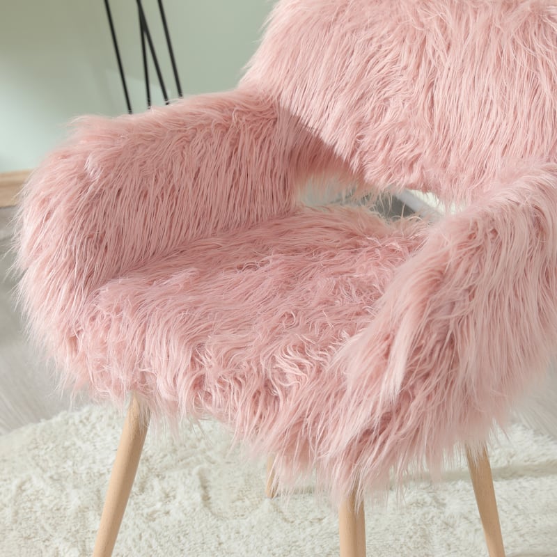 Faux Fur Upholstered Make-up Chair Side Dining Chair with Metal Leg
