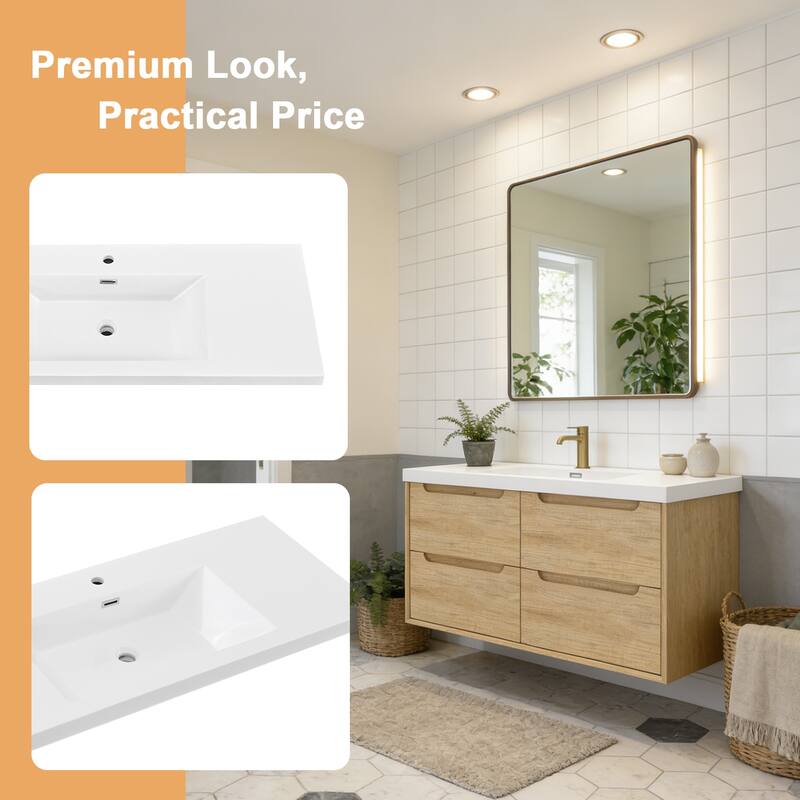 Prismis 36" 48" Wall-Mount Premium Bathroom Vanity with Integrated Sink