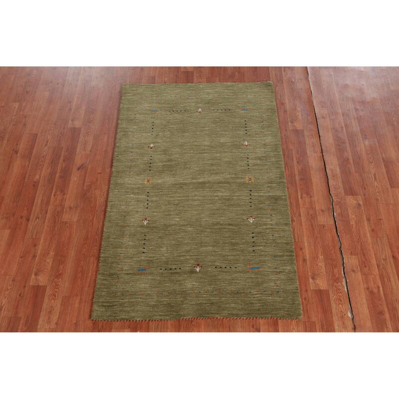 Hand Knotted Oriental 100% Wool Carpet Tribal Tribal Green Gabbeh Area Rug - 5' 0'' X 3' 2''