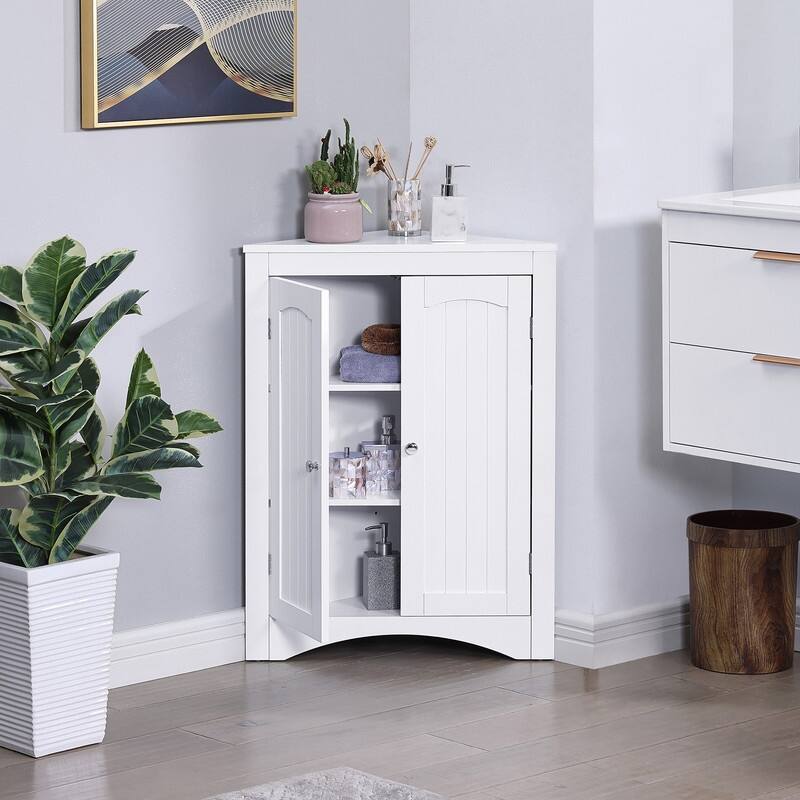 Free Standing Corner Cabinet With Doors and Shelves
