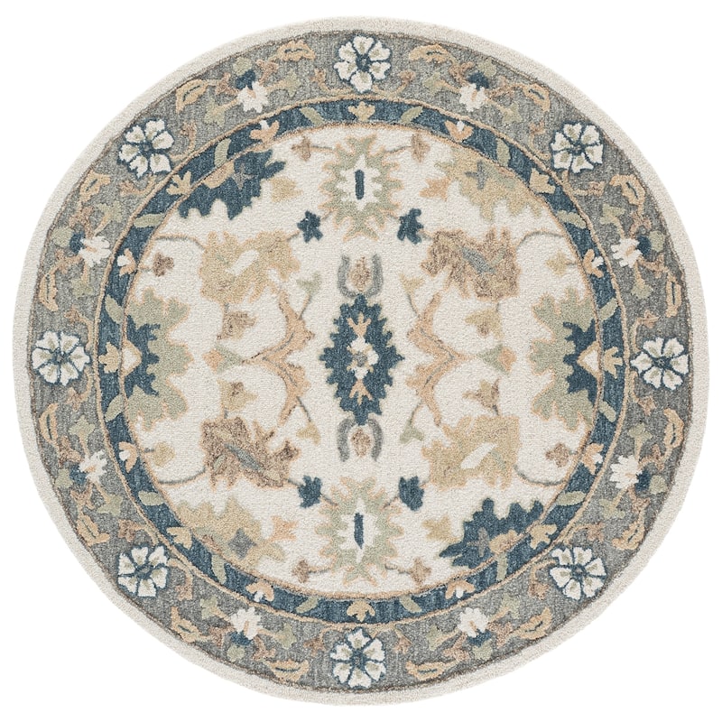 SAFAVIEH Handmade Ebony Viktorya Wool Rug - 6' Round - Ivory/Grey