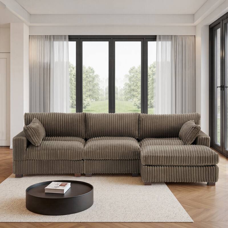 Upholstered Plush Flannel Modular Sectional Sofa with Pillows,Ajustable Headrest