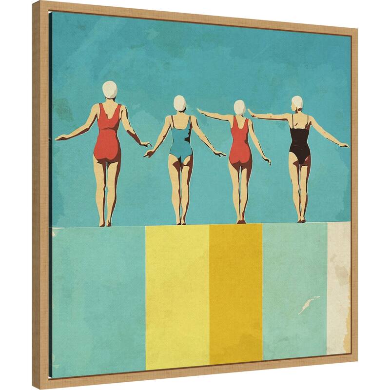 Four Figures on The Pool by Layla Oz Framed Canvas Wall Art Print