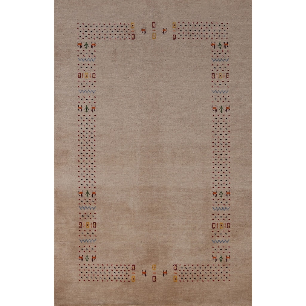 Camel Tribal Gabbeh Indian Rug Hand-Knotted Wool Carpet - 3'10" x 5'8"