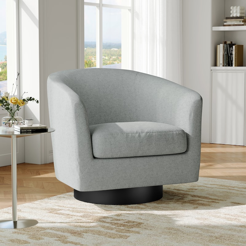 Modern Soft Upholstered Chenille Swivel Barrel Chair - Light Grey