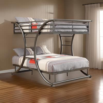 Metal Full Over Full Bunk Bed with Arched Framework and Ladders, Gray