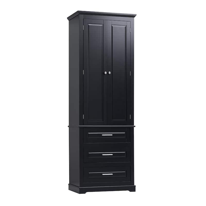 Roomfitters Tall Storage Cabinet with 3 Drawers for Bathroom or Office Freestanding Painted MDF Frame