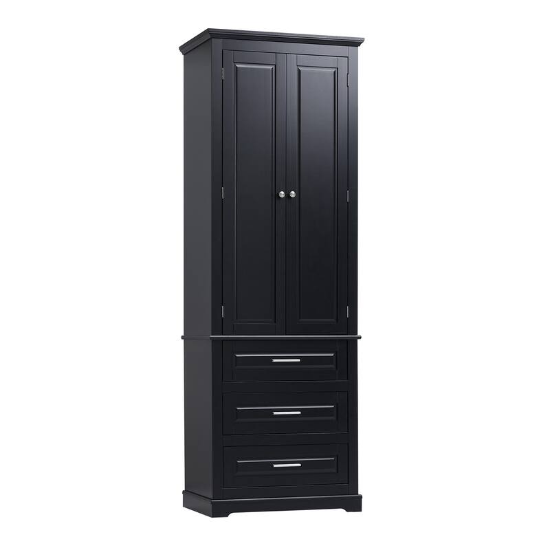 Tall Storage Cabinet with Three Drawers for Bathroom/Office, Black