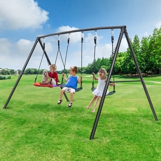 Hapfan 500lb Heavy Duty Metal Swing Sets for Backyard with 3